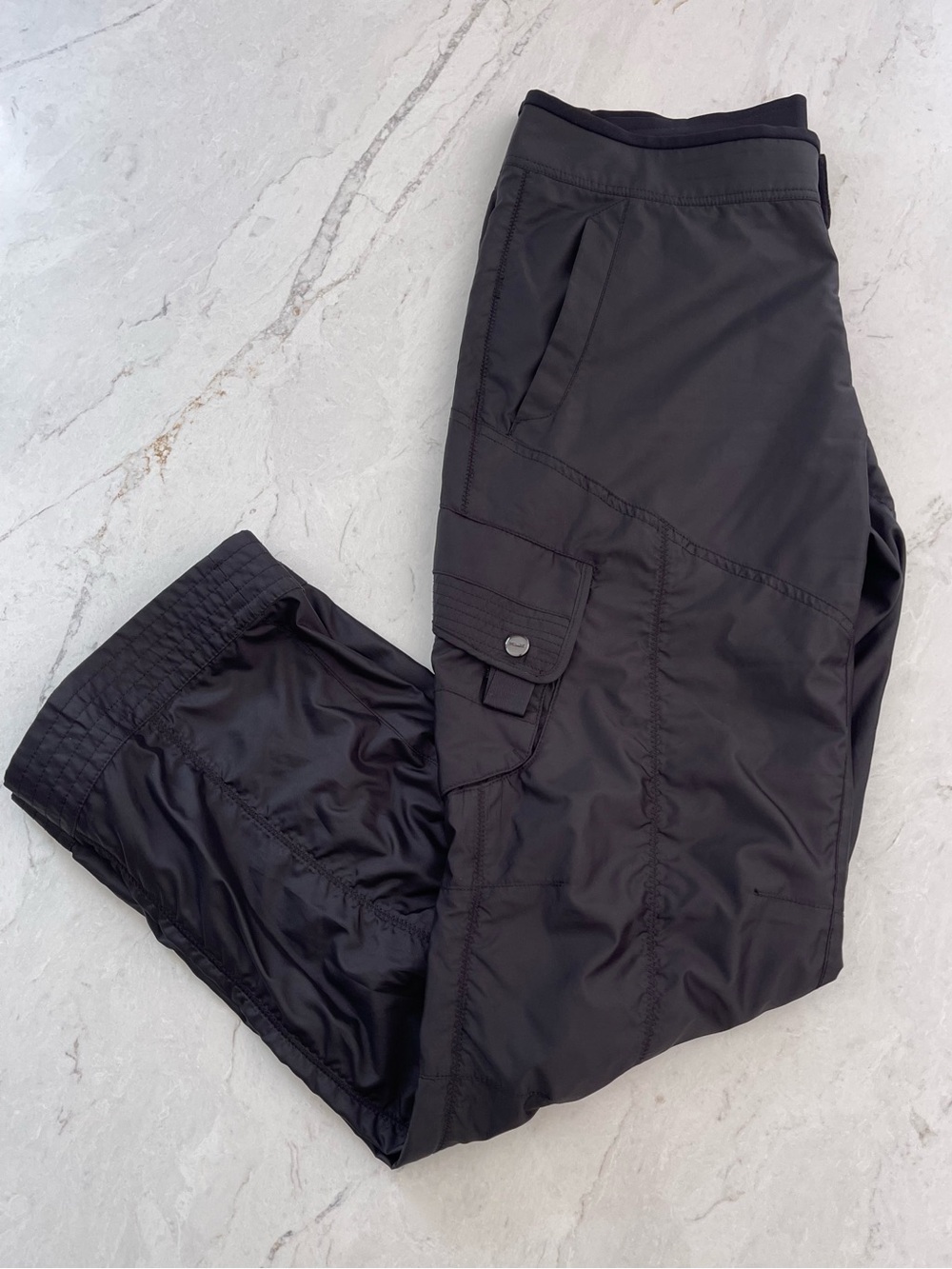Y2K RLX by Ralph Lauren Sleek Black Satin Midrise Straight Leg Cargo Pants - 10
